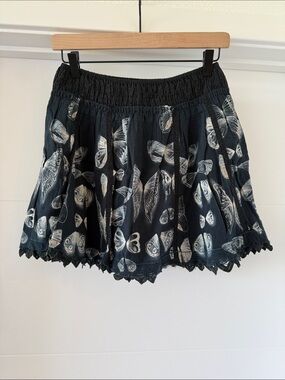 Free People Black Butterfly-Print Smocked Circle Skirt